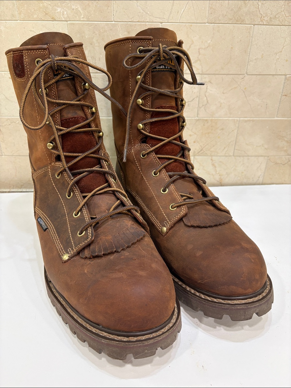 Carolina Classic Brown Leather Lace-Up Waterproof Work Boots for Men 14EEEE